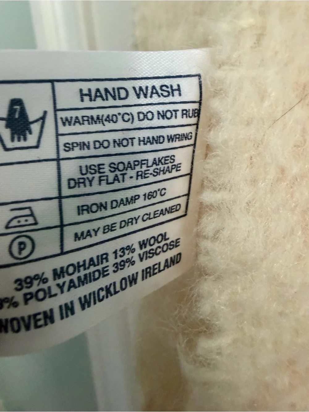 Donegal Designs Cream Mohair and Wool Blend Long Scarf from Ireland with Fringe